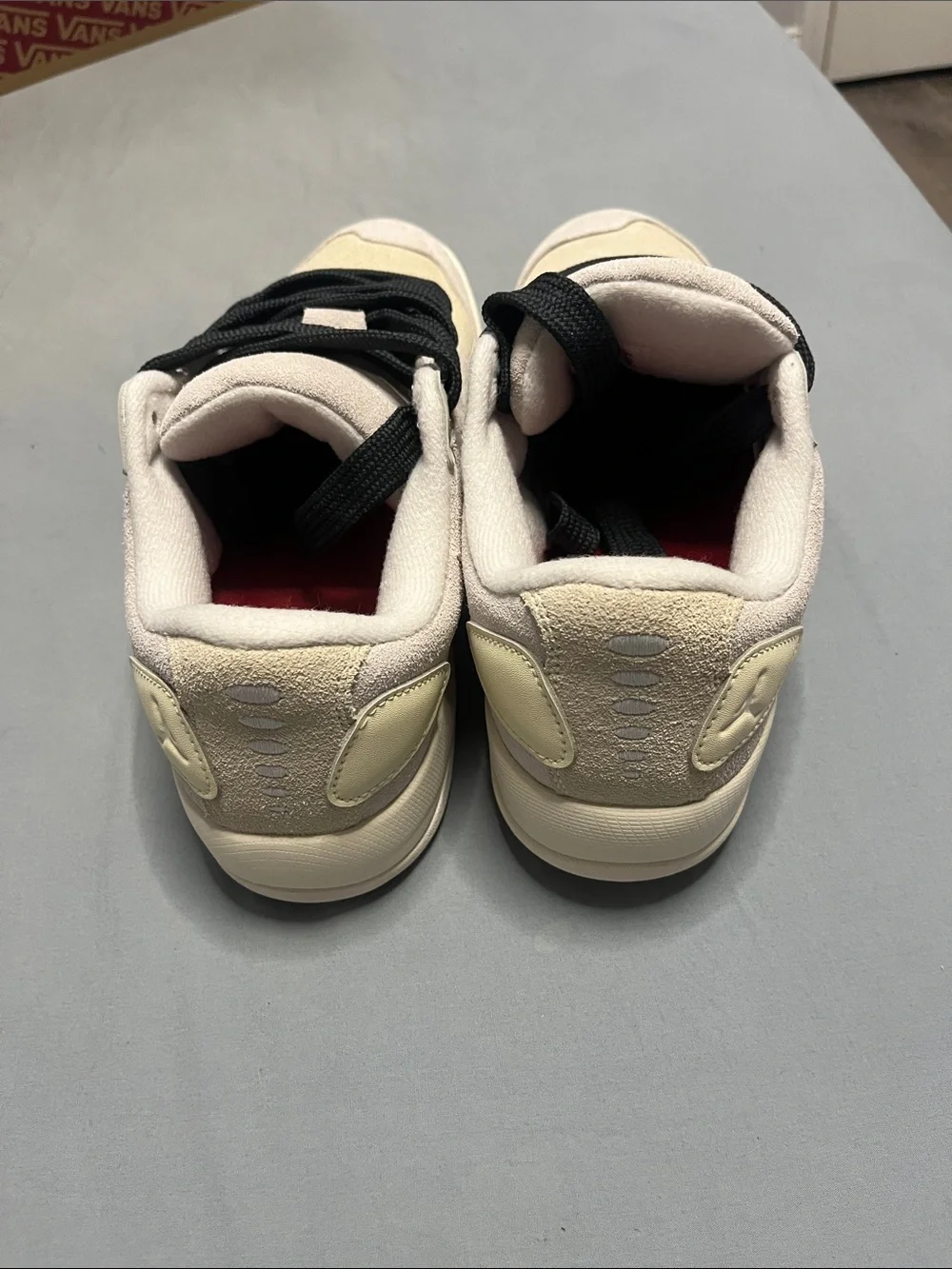 Jordan Low-Top Sneakers in Cream and Grey with Red soles